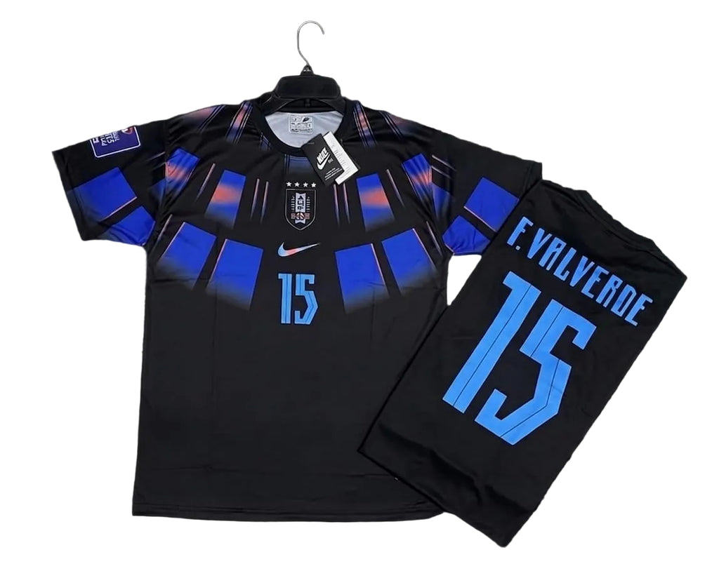 Uruguay Black and Blue Special Edition Jersey front with folded back showing player name and number | Athelex Pakistan