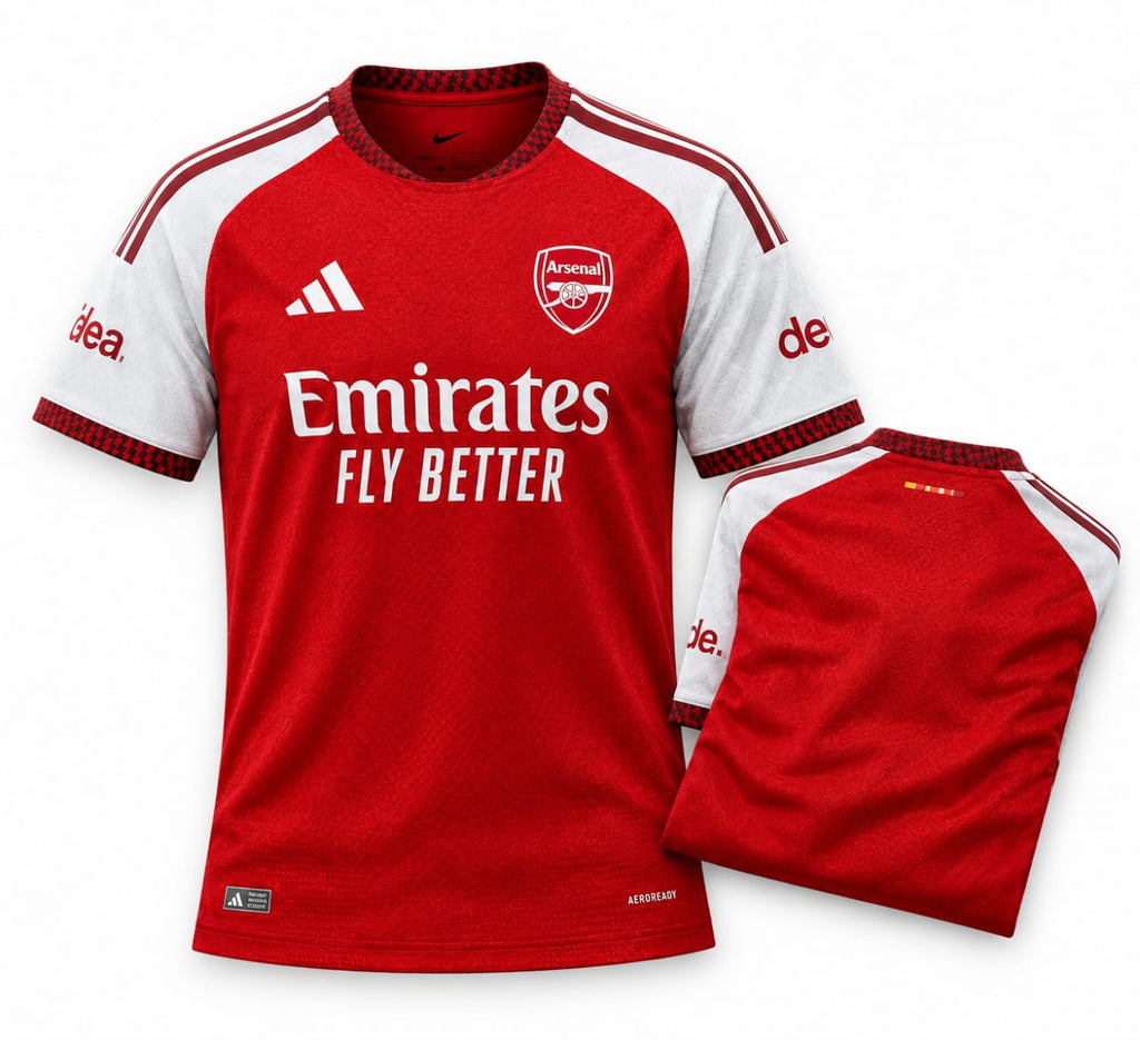 Arsenal FC Home Jersey 2026/27 front with folded back showing player name and number | Athelex Pakistan