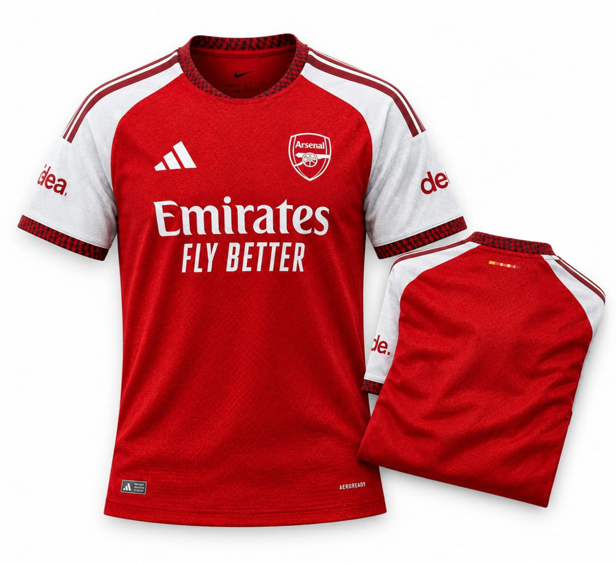 Arsenal FC Home Jersey 2026/27 front with folded back showing player name and number | Athelex Pakistan