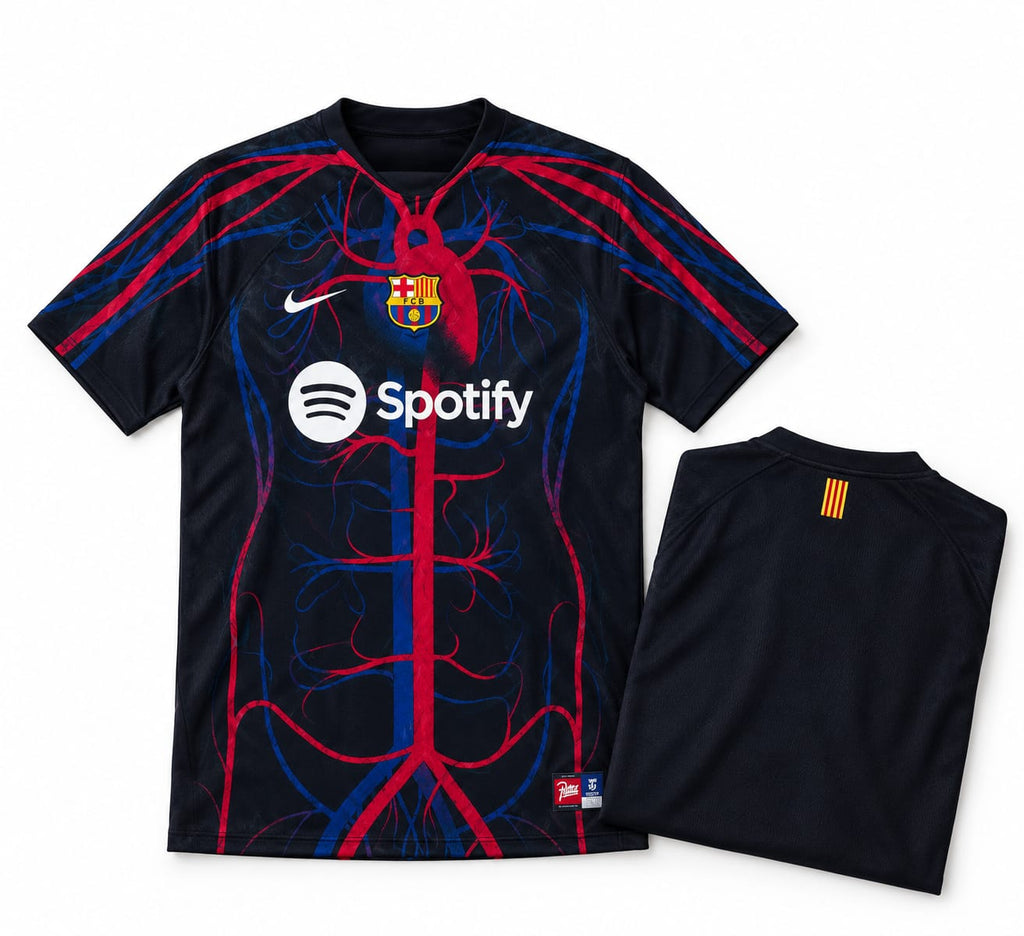 Barcelona x Patta Jersey front with folded back showing player name and number | Athelex Pakistan