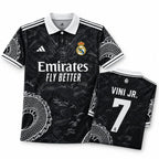 Real Madrid Black Dragon Jersey 2023/24 front with folded back showing player name and number | Athelex Pakistan