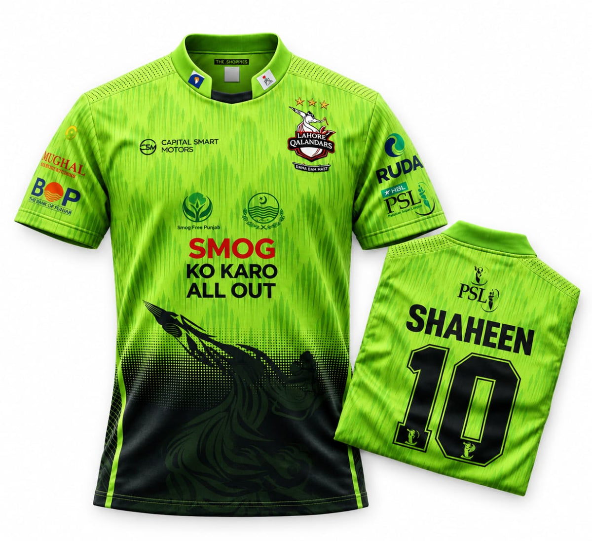 Lahore Qalandars PSL 2026 Jersey front with folded back showing player name and number | Athelex Pakistan